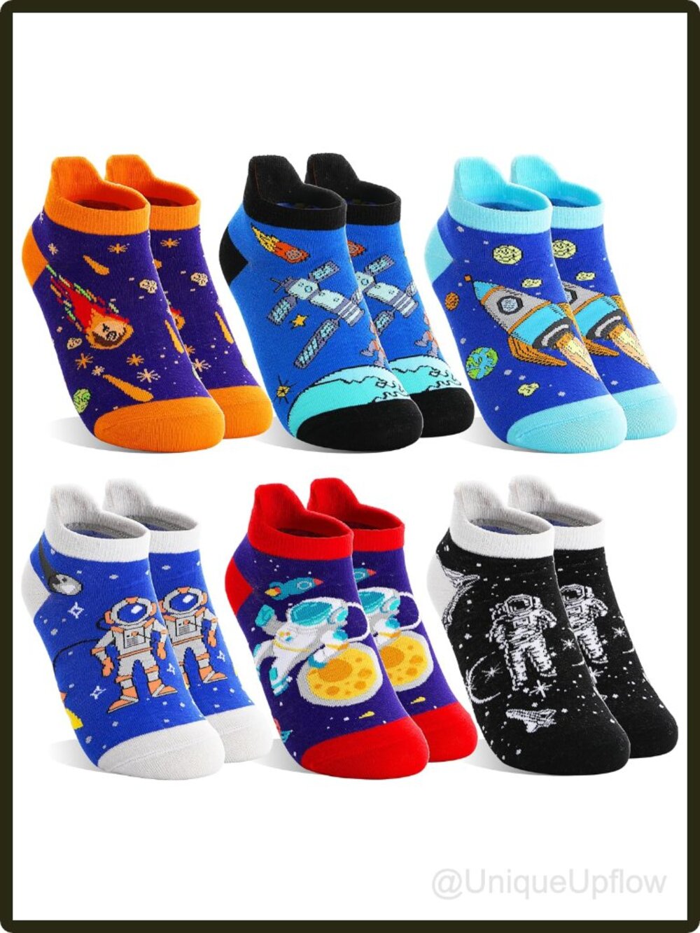 Boys 6 Pairs Cotton Ankle Socks Funny Cartoon Low Cut No Show